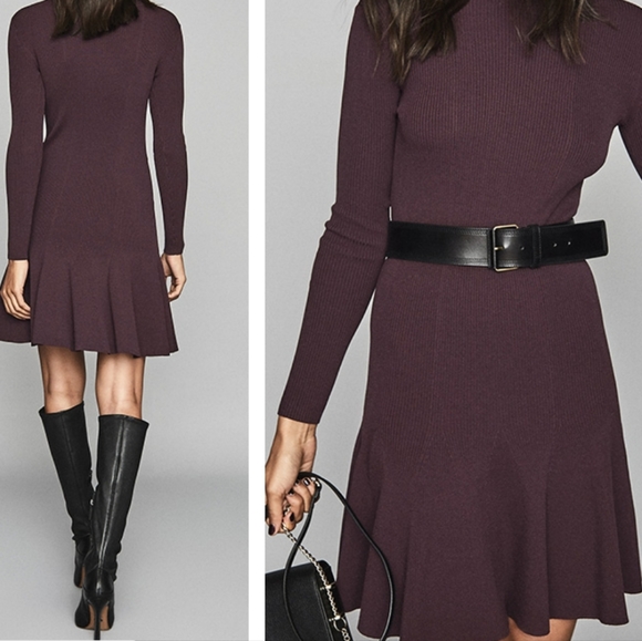 Reiss Mimiflippy Hem Knit Drs Berry 